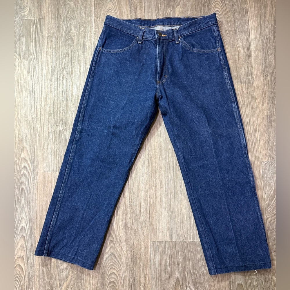 Vintage Men's Dark Blue Denim Jeans - Classic Straight Fit 34x26